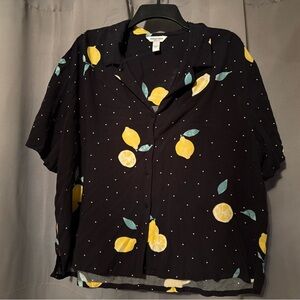 Lemon & polka dot loose fit button-up